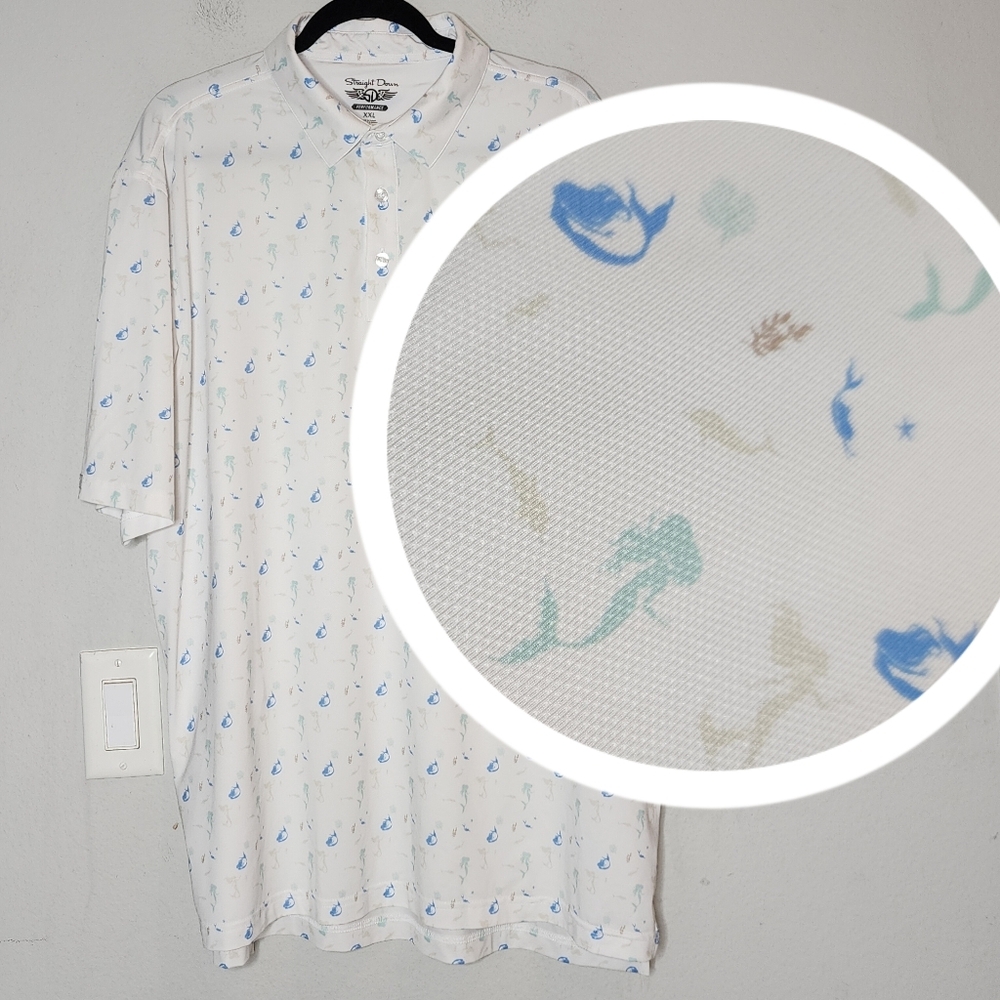 Straight Down Mermaid Printed performance golf polo shirt. Size XXL - Picture 1 of 16
